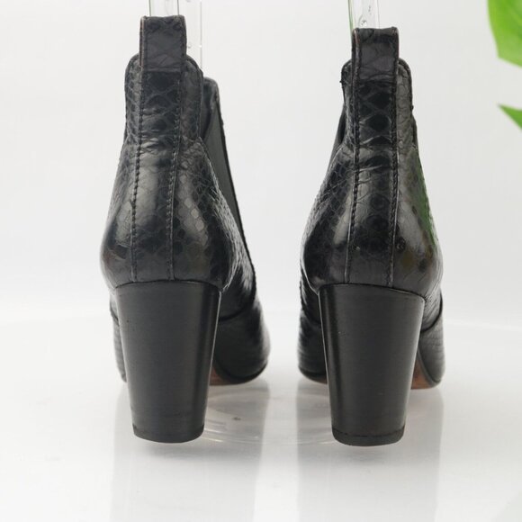 Johnston Murphy Womens Boot Size 8.5 Black Leather Snakeskin Block Heel Chelsea - Picture 8 of 14